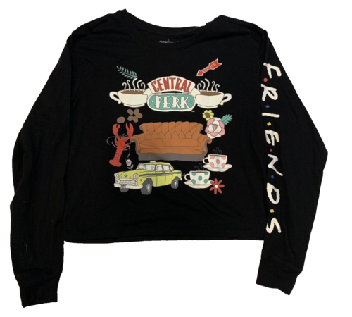 Friends Central Perk, Sofa, Lobster, ++ Graphic Crop Black T Shirt Women's L - Afbeelding 1 van 6