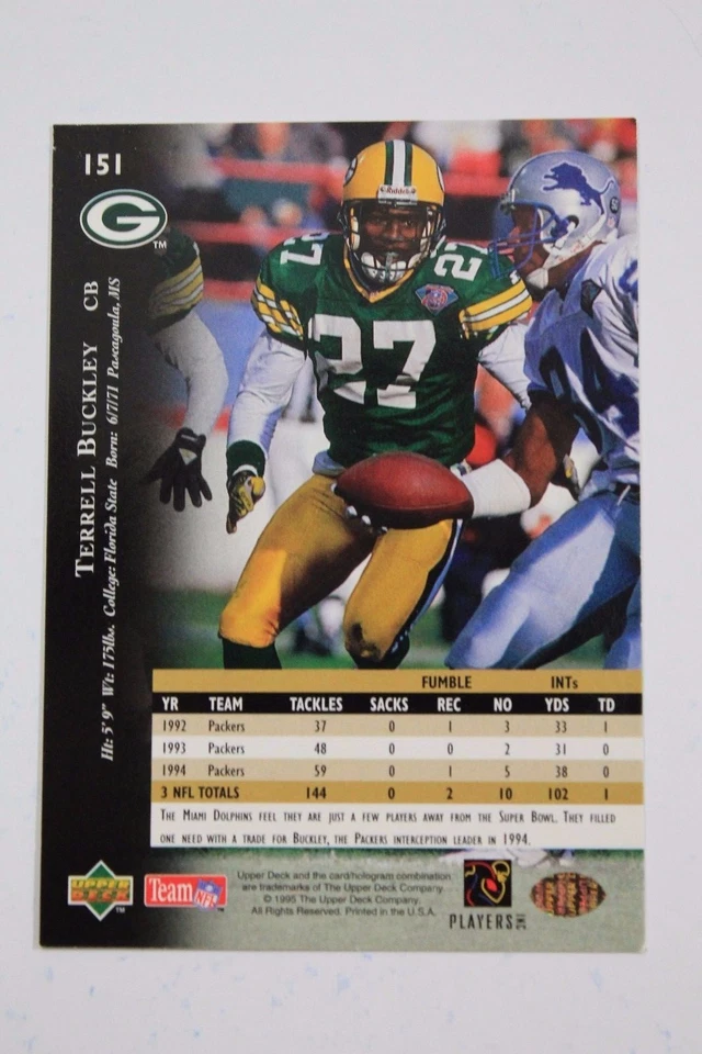 Terrell Buckley GB Packers FL State Signed 1995 #151 UPPER DECK Autograph 15A - Image 2 of 2