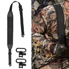 Black Two Point Rifle Gun Sling with Swivels & Neoprene Shoulder Padded Strap
