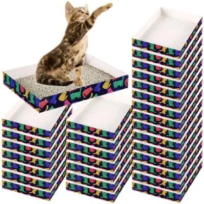 NICERINC PET 30 Pack Disposable Cat Litter Box Foldable Paper Travel Non Clumping Durable