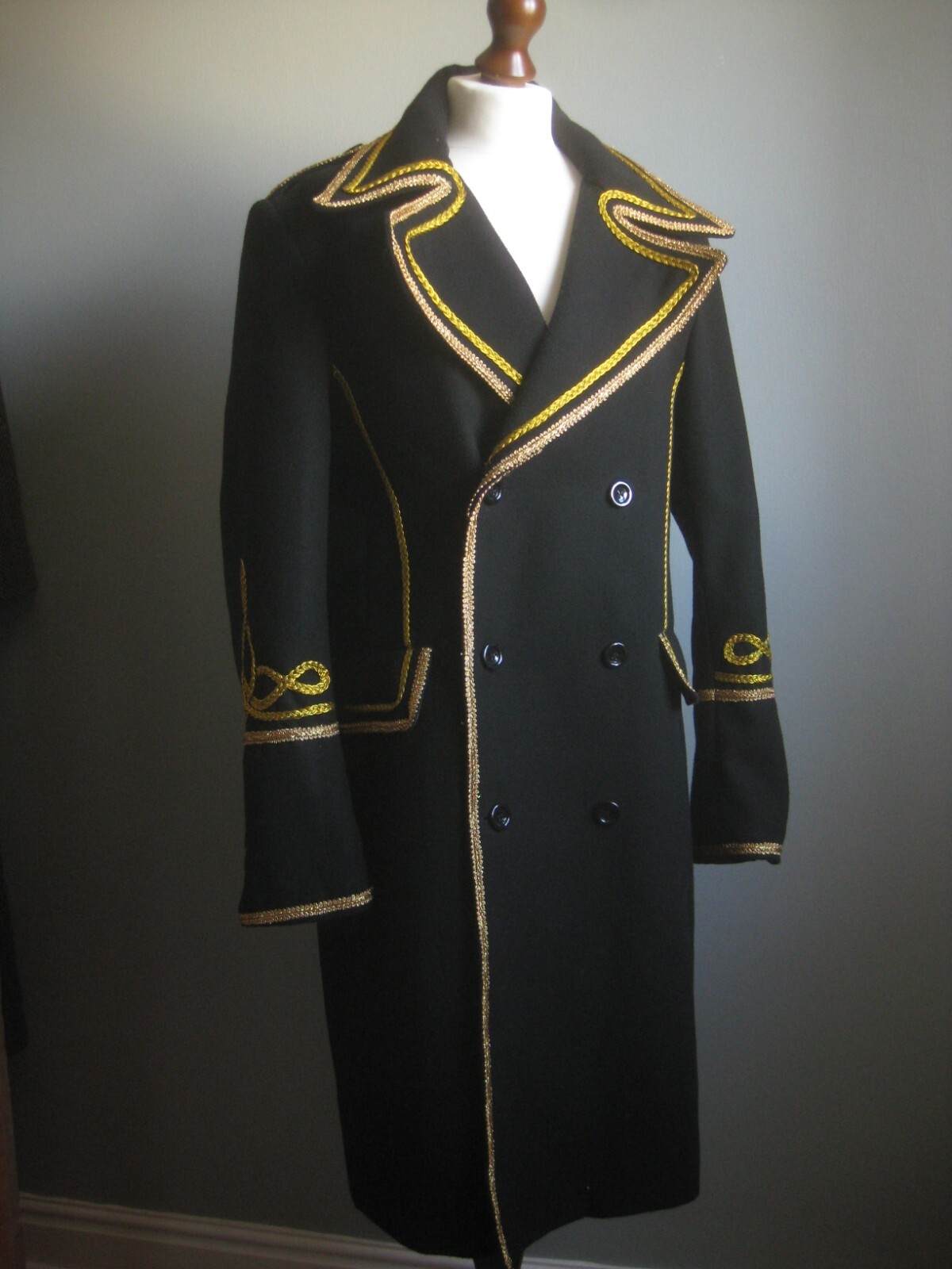 MILITARY JACKET PEA COAT naval 42 40 mens gold braid epaulettes GIANNI