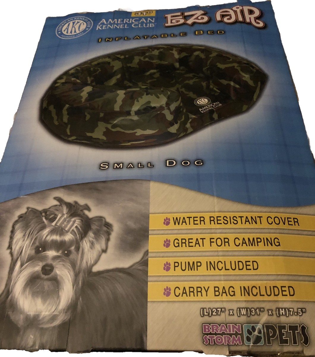 Inflatable Camouflage Dog Bed Pump AKC Pet Travel Carry Bag New
