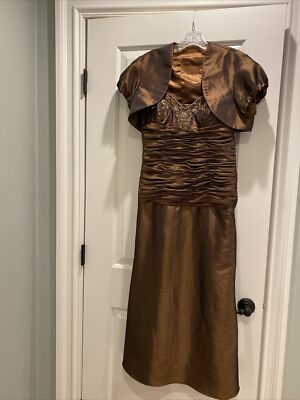 CINDY USA Crystal & Bead Embellished Brown Dress With Bolero Jacket Large |  eBay
