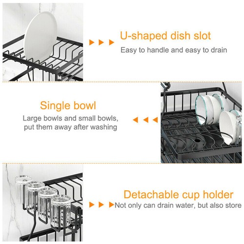 Dish Drainer Drying Rack with Cup Holder Foldable Cutlery Tray Kitchen Organiser - Picture 42 of 60