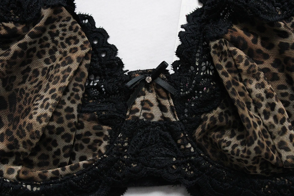 Sujetador Lunaire para mujer caprichoso estampado animal Barbados encaje Demi AP2 negro talla: 32C Foto 2 de 3