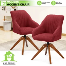 2 PCS Accent Chair Modern Fabric Armchair Swivel Chairs w/Wood Legs Home Office