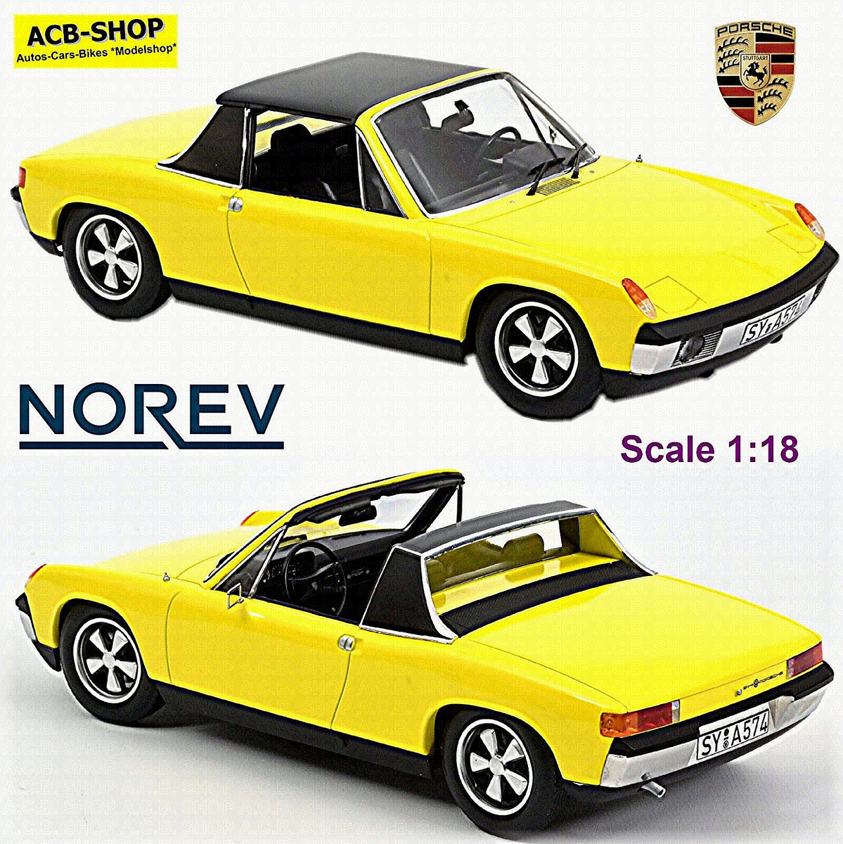 VW-Porsche 914-6 Targa open + closed 1973 gelb yellow 1:18