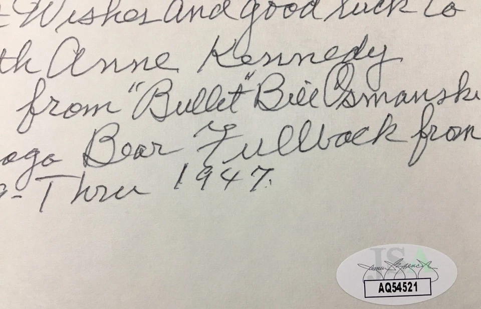 Bill Osmanski Signed 3x5 Card JSA w/COA "Bullet Bill" NFL Chicago Bears (d.'96)! - Image 3 of 4