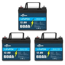3 Pack 12V 60Ah LiFePO4 Lithium Battery, Deep Cycle, for RV, Golf Cart