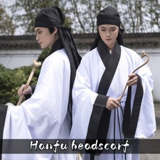 Unisex Black Ming Dynasty Hanfu Hat Long Adult Scarf Ancient Cosplay Accessories