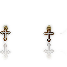 Baby Child Kids Mini Religious Cross Stud 14KT 585 Yellow Gold Earrings