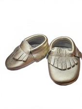 Gold Baby Moccasins Soft Leather Fringe Shoes