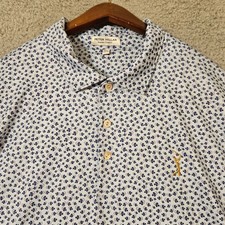 Peter Millar Polo Shirt Mens Sz 2XL Blue Summer Comfort Fish Print Golf Stretch
