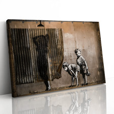 Boys Peeping Shower Woman Banksy Street Art Canvas Framed Print Picture Wall Art