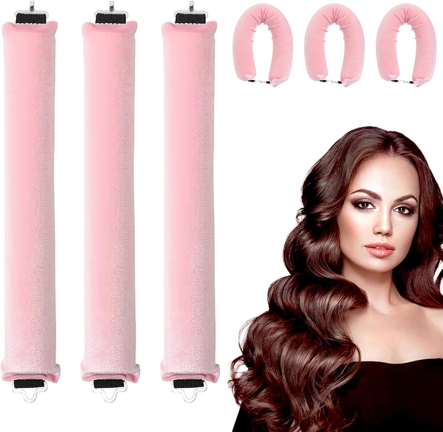 3 PCS Heatless Curlers Set, Heatless Curling Rod Overnight Heatless Hair Curlers