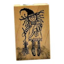 1997 PSX Designs Witch with Kitten Rubber Stamp F-2101 Halloween Holiday NEW