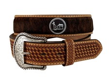 Roper Western Belt Mens Brindle Hair Floral Tooled Concho 8657500