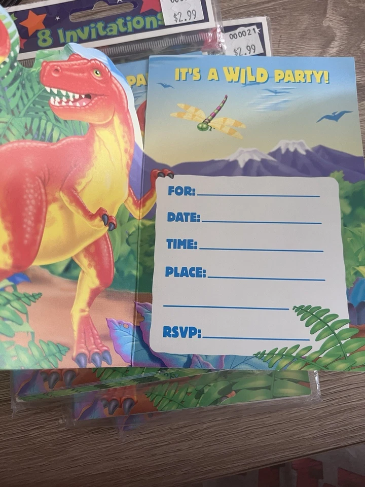 Vintage Dinosaur Birthday Party Invitations 3 Sets of 8 Cards with Envelopes New - Image 2 of 2