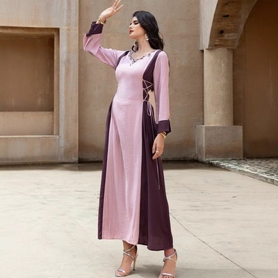 islamic long dresses with sleeves Elegant Abaya Women Muslim Long Sleeve Maxi Dress Turkey Kaftan Islamic  Dresses