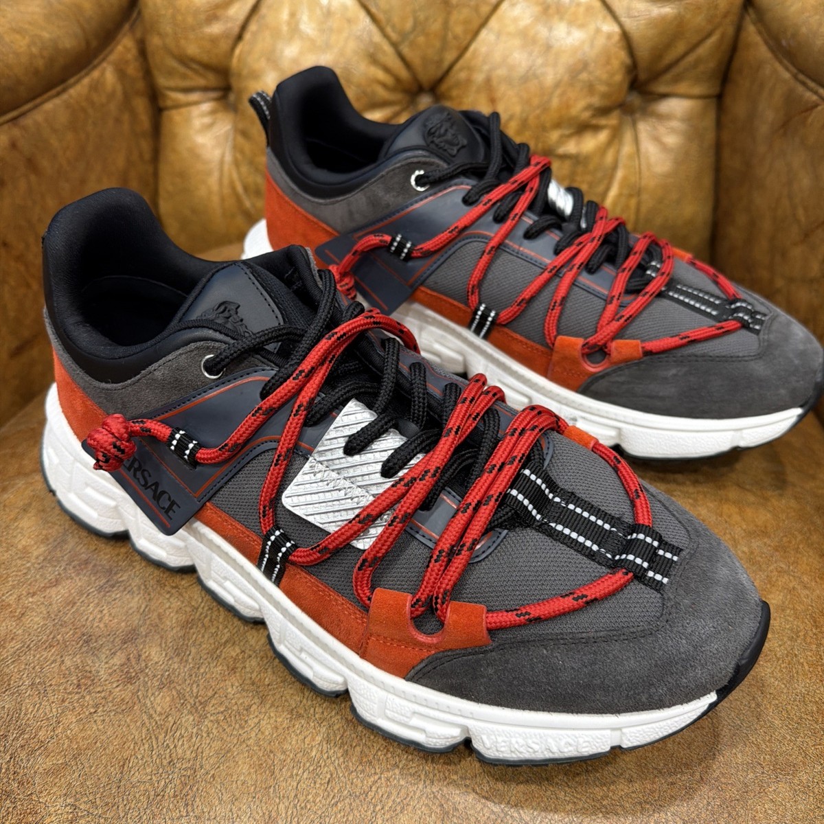 Versace Trigreca Sneakers Men's Gray/Red Suede Greca Sole EU 45 US