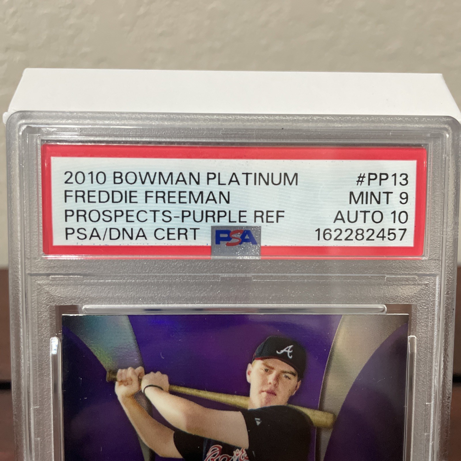 2010 Bowman Platinum Prospects Freddie Freeman Purple Ref Auto PSA 9 Auto 10 view 2