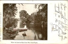 1907, Where the Grand and Buck Creek Meet, GRAND RAPIDS, Michigan Postcard
