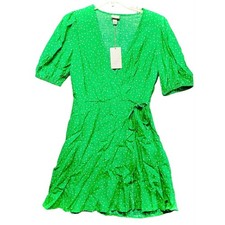 A New Day Green Polka Dot Wrap Dress Short Sleeve XS Womens