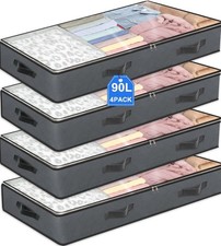 2/4 PCS 90L Large Underbed Storage Bag Clothes Zipped Organizer Fabric Clothes