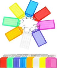 QWORK Clear Plastic Key Tags, 80 Green,red,blue,yellow,orange,white,purple 