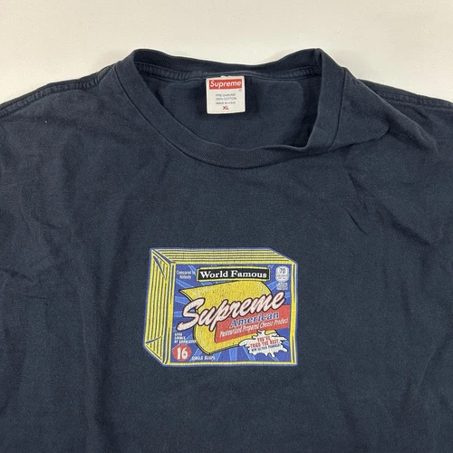 Supreme World Famous American Cheese Tee bleu XL extra large RARE vieilli