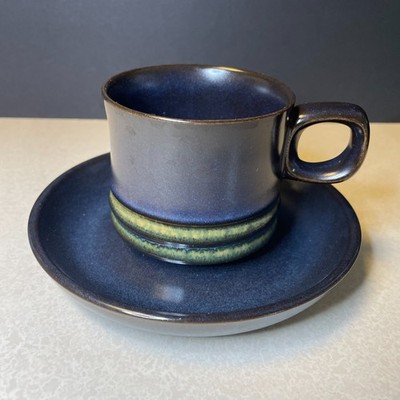 Denby Kismet Blue Pottery Cups and Saucers - 2 Sets