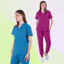 NiaaHinn Men's Medical Scrub Set - V-Neck Top Drawstring Pants Nursing Uniform