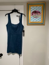 Trixxi Corset Style Bodycon Dress Women XL Blue Mole Skin Soft Stretch Slit Cool