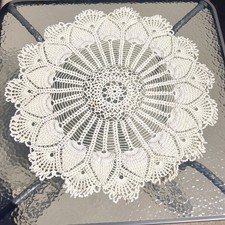 Vintage Handmade Crochet Doily Table Topper Granny Cottage Beige, Large 30"