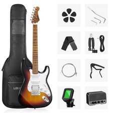 LEKATO 39 Inch HSS Electric Guitar Kit with 5w Mini Amp, Bag, Tuner, Capo, Strap