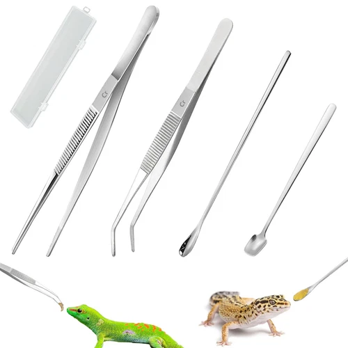 2 Pcs Extra Long Reptile Feeding Tongs, 2 Pcs Bearded Dragon Feeding Spoons, ...