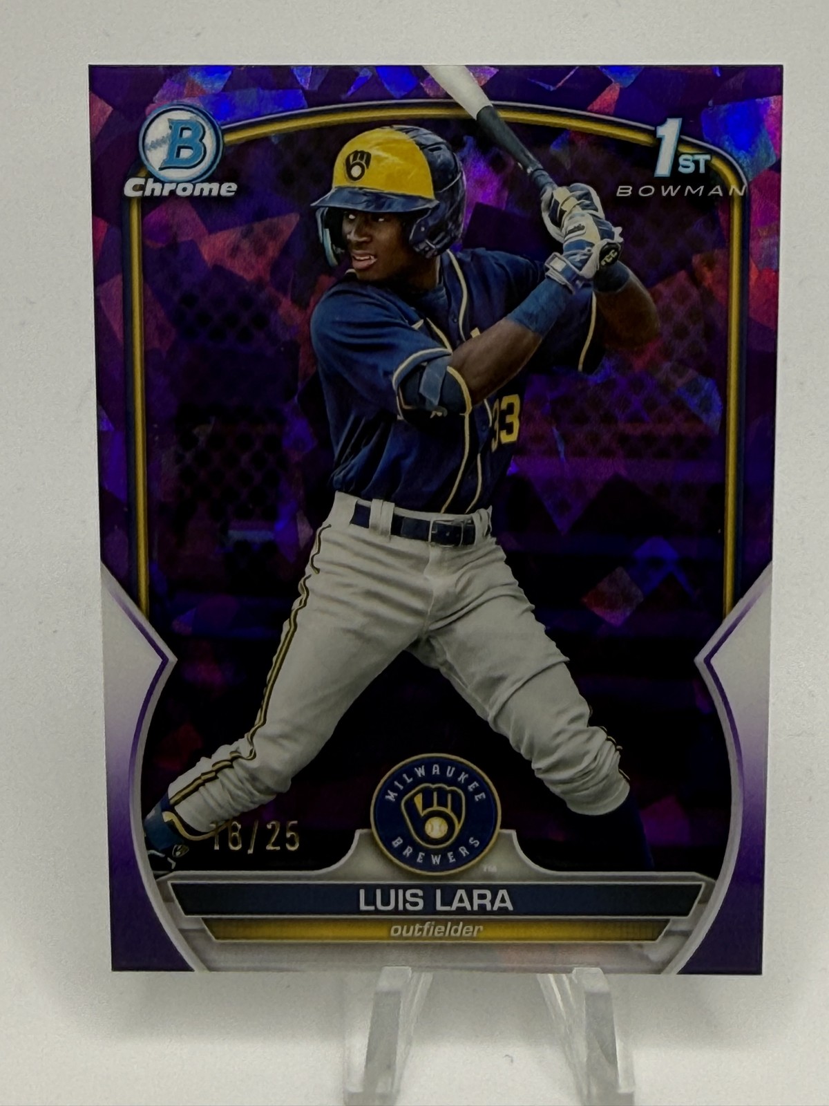 2023 Bowman Sapphire Chrome Luis Lara #BCP-100 Purple #’d /25 Brewers