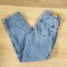 American Eagle Cargo Jeans Womens 4 Blue Super High Rise Baggy Straight