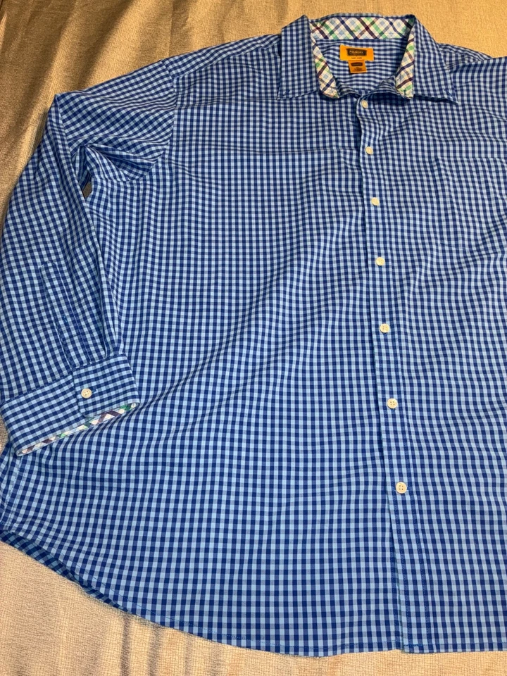 Foundry Men’s Plaid Button Down Collared Shirt Blue Long Sleeve 4X - Image 4 of 4