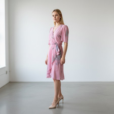 Vintage 1980s Pastel Pink Silk Floral Flutter Sleeve Midi Dress - Medium