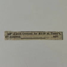 A Good Overcoat at Tunny's 1870 Original Newspaper Clipping SAH1-S20
