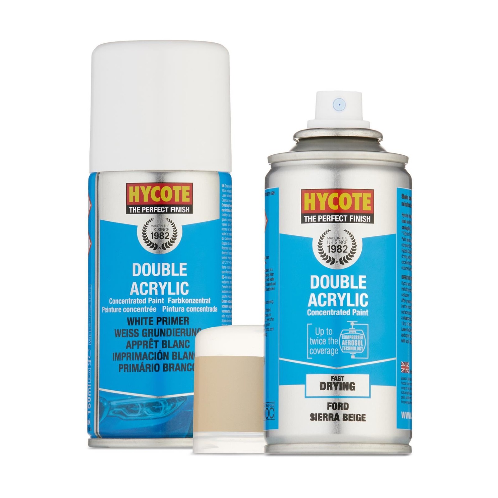 Hycote Spray Paint Double Acrylic Ford Sierra Beige 150ml + White Primer Kit