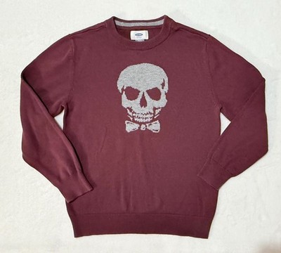 OLD NAVY - Boys Maroon 100% Cotton Knit Skull Sweater size Small 6-7