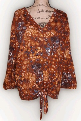 NWOT - Skye's the Limit Woman - Soft Knit Rust Floral Tie-Waist Tunic - Size  3X