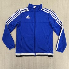 Adidas Track Jacket Youth Large 13-14 Blue Full Zip Climacool 3 Stripe Logo