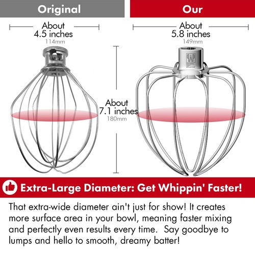 Heavy Duty Whisk Attachment for KitchenAid 5Plus-6QT Bowl-Lift Stand Mixers- ... - Picture 4 of 6