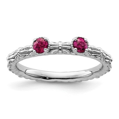Sterling Silber Vorsteckbar Expressions erstellt Rubin zwei Steine Ring-Größe 7