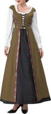 Renaissance Dress Women Medieval Victorian Costume 2-Piece Set Green