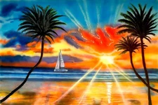 24 X 36 Radiant Seascape CHM Original HANDMADE-SIGNED Colorful Fine Art Painting