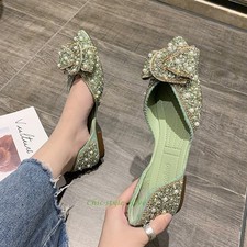 Womens Shiny Party Dress Shoes Work Rhinestone Pointed Toe Flats Slip On Loafers